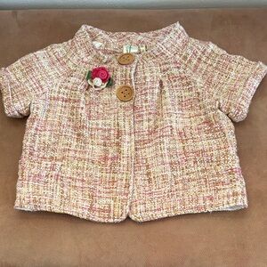 Chanelesce Chic Tweed Short Sleeve Jacket with 2 Pockets, Floral Accent XL